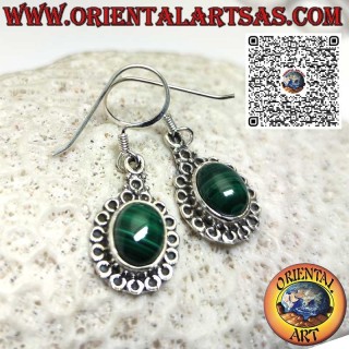 Orecchini in argento con Malachite Incastonato contornato da cerchi