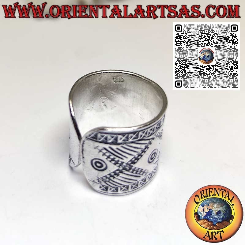 Silver ring, 19 mm band. with engravings handmade Karen
