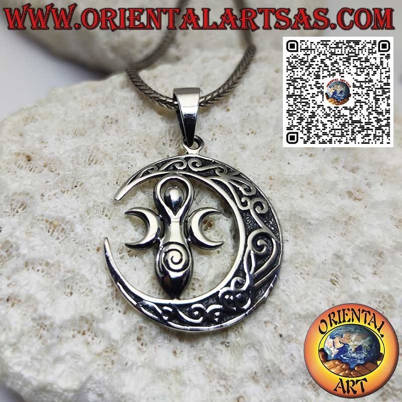 Silver pendant the Wicca goddess of mother earth in the Celtic moon