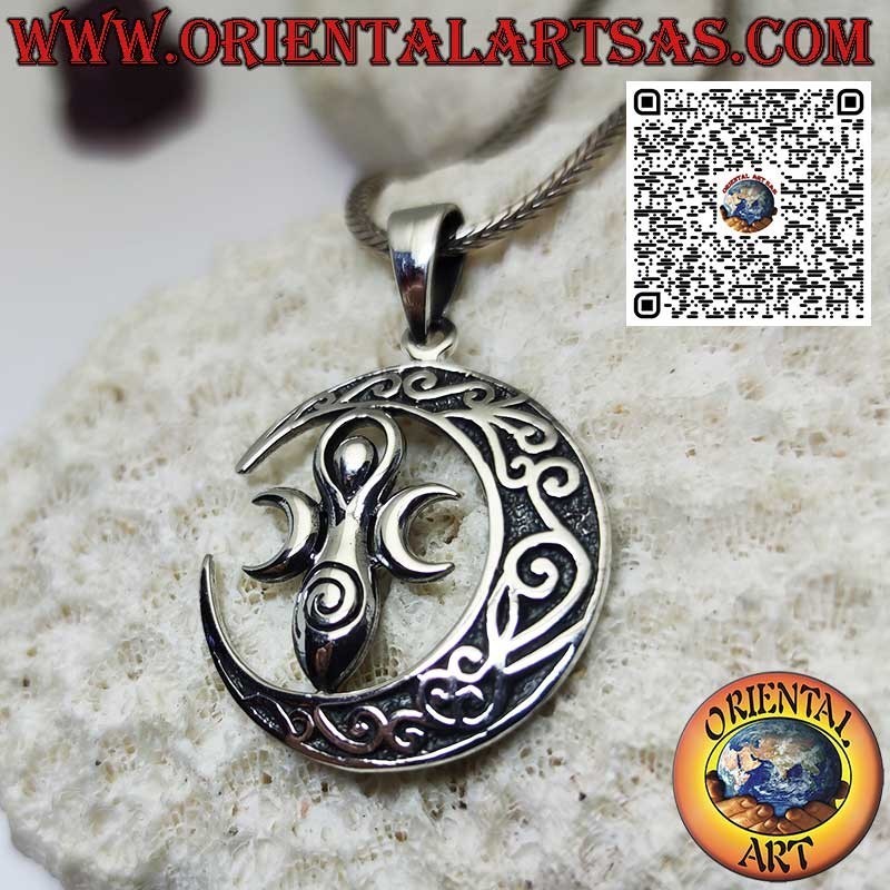 Pendentif en argent la déesse Wicca de la terre mère dans la lune celtique