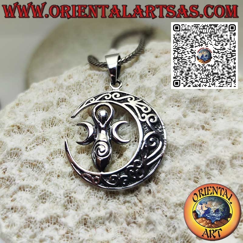 Silver pendant the Wicca goddess of mother earth in the Celtic moon