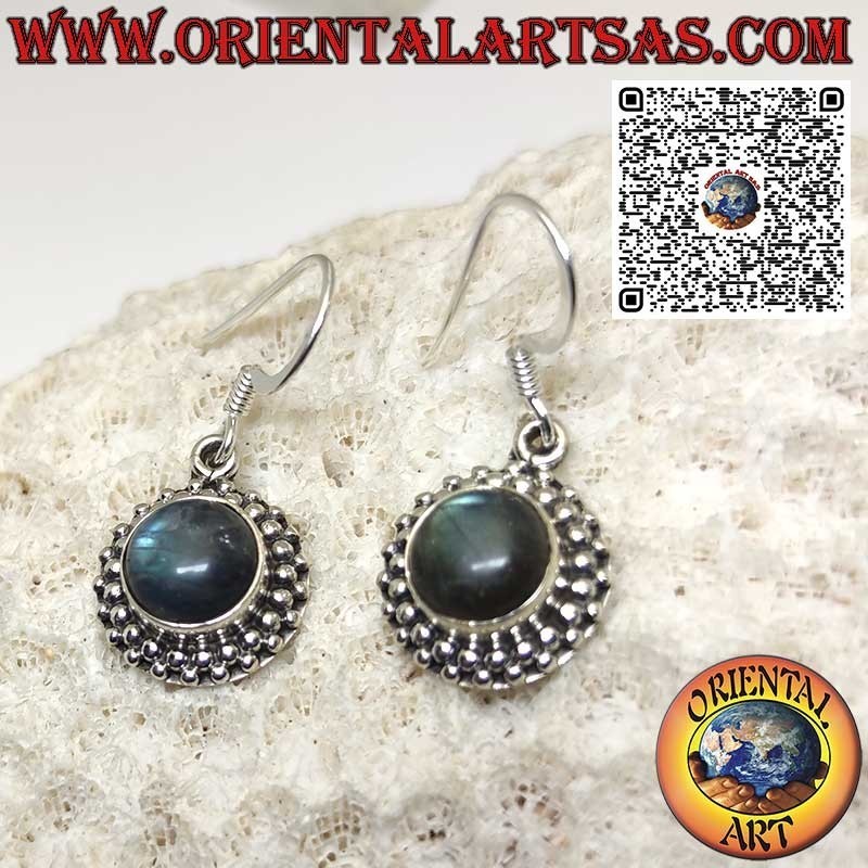 Orecchini in Argento con labradorite naturale tonda contornato da sfere