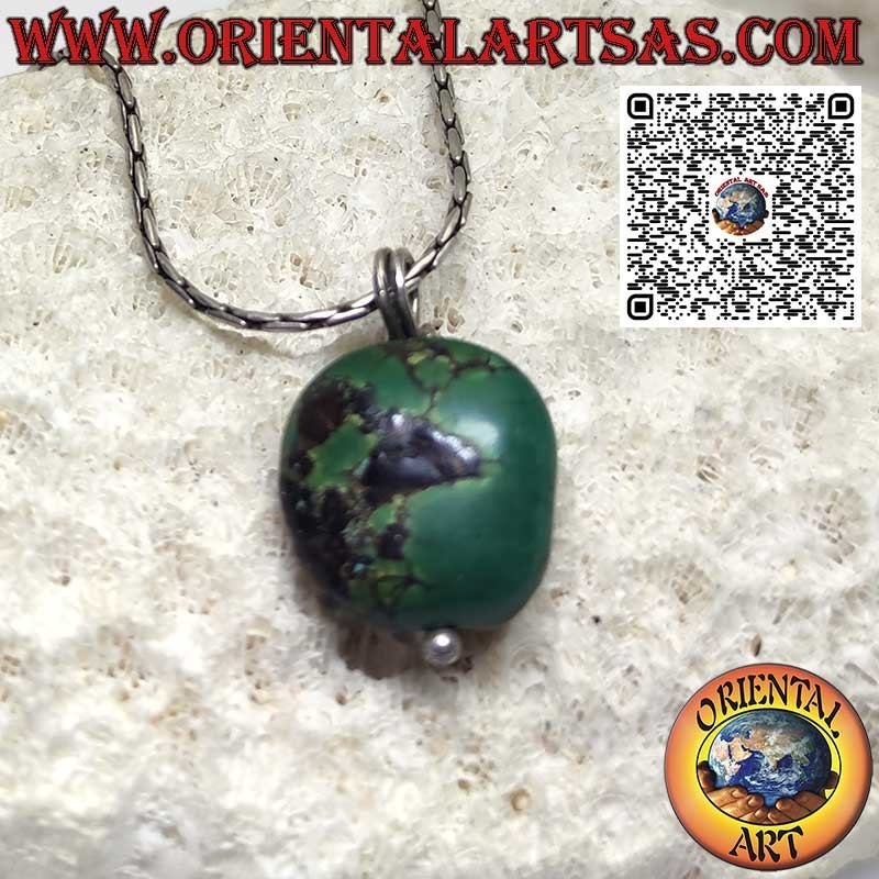 Colgante de plata Gao Kalachakra con turquesa tibetana antigua ovalada