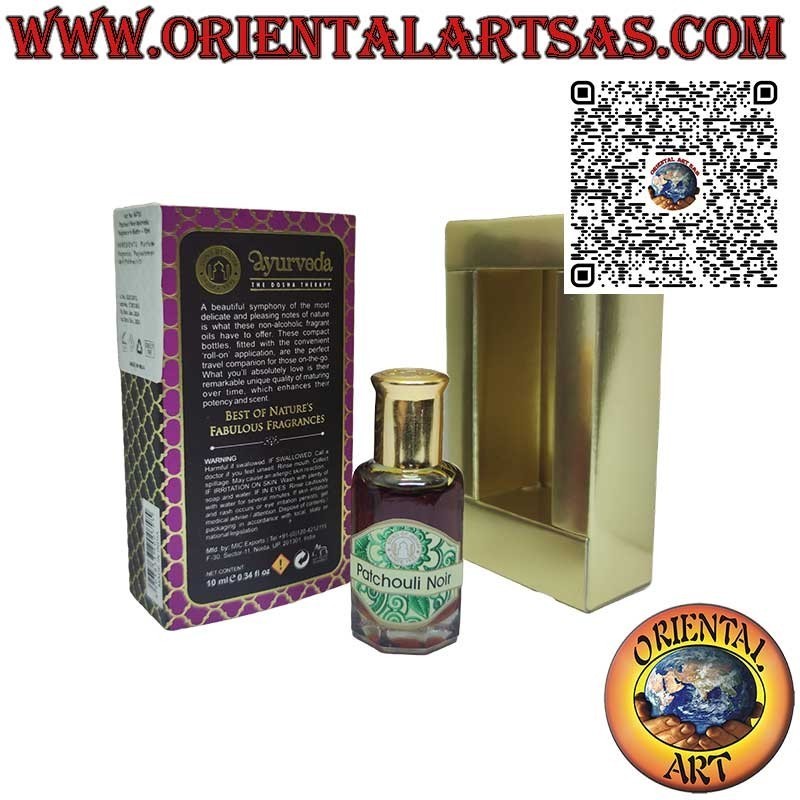 Patchouli noir Ayurvedic essential oil perfume in glass bottle