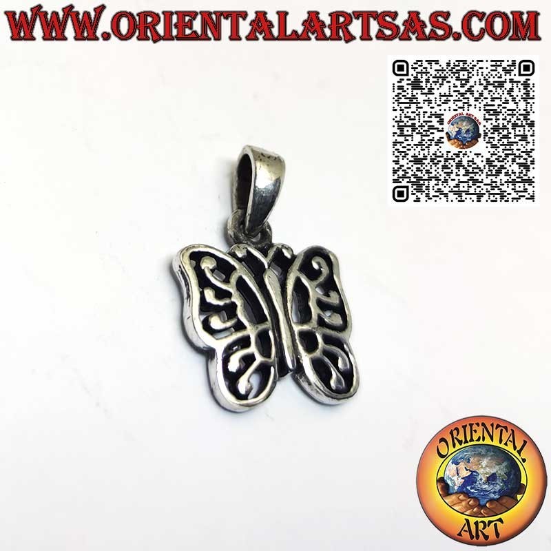 Silver pendant in the shape of a moth butterfly with openwork decorations