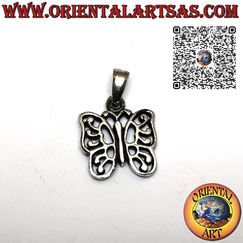 Silver pendant in the shape of a moth butterfly with openwork decorations