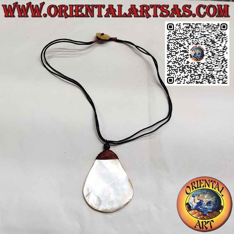 Large teardrop mother-of-pearl necklace with hook and copper spiral