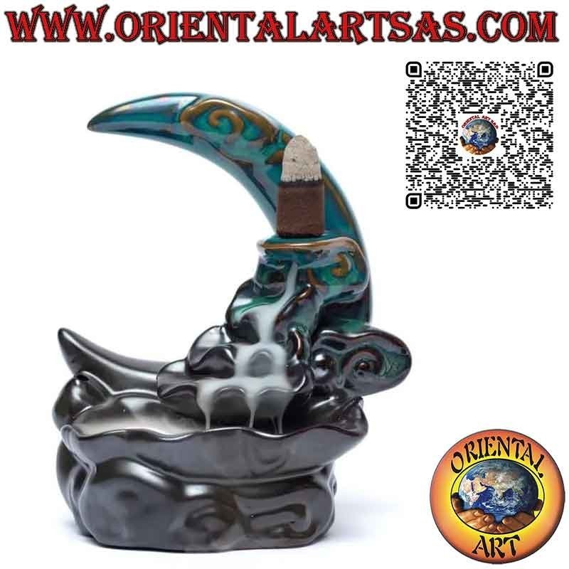 Quemador de incienso cono efecto cascada de humo, luna de cerámica