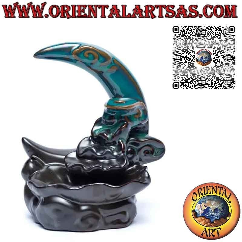 Smoke Waterfall Cone Incense Burner, Ceramic Moon