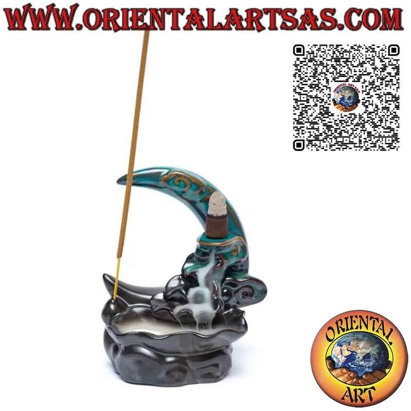 Smoke Waterfall Cone Incense Burner, Ceramic Moon