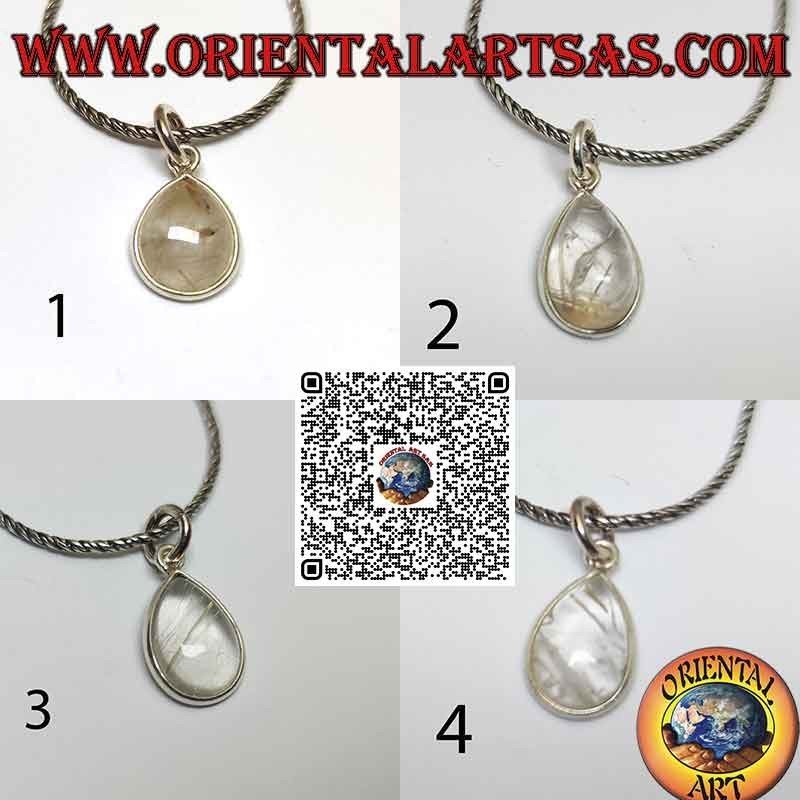 Ciondolo in quarzo rutilato (golden quartz) a goccia con bordo in argento 925 ‰