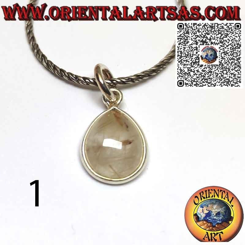Ciondolo in quarzo rutilato (golden quartz) a goccia con bordo in argento 925 ‰