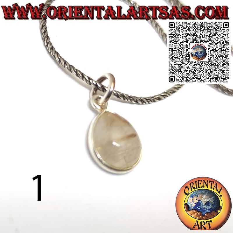 Rutilated quartz (golden quartz) drop pendant with 925 ‰ silver border