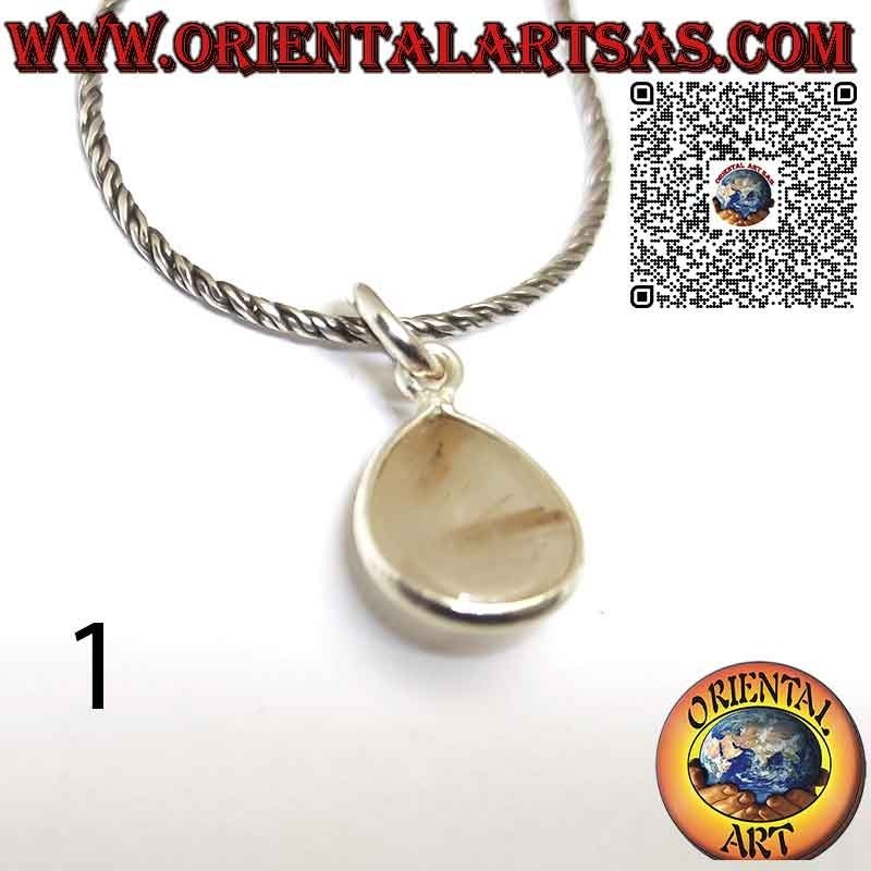 Pendentif goutte en quartz rutile (quartz doré) avec bordure en argent 925 ‰