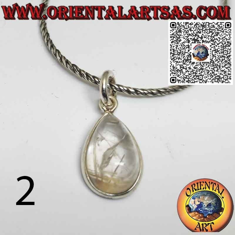 Ciondolo in quarzo rutilato (golden quartz) a goccia con bordo in argento 925 ‰