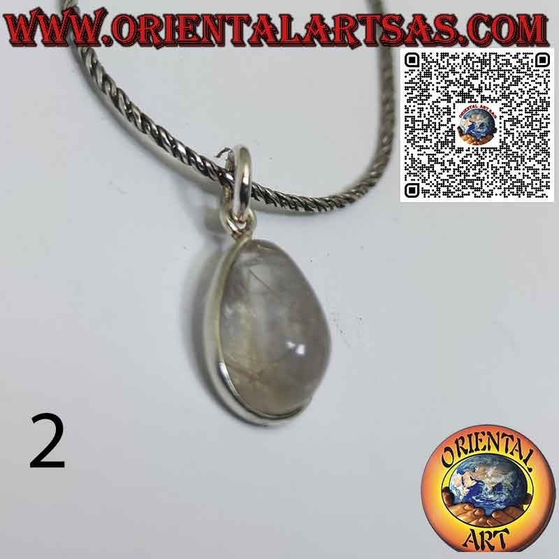 Ciondolo in quarzo rutilato (golden quartz) a goccia con bordo in argento 925 ‰
