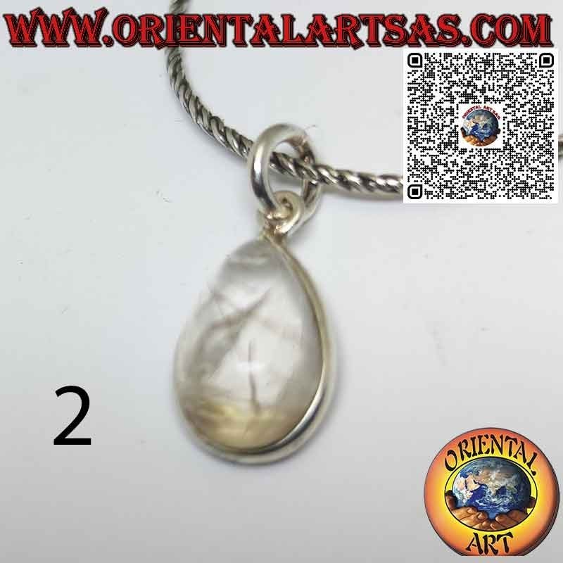 Rutilated quartz (golden quartz) drop pendant with 925 ‰ silver border
