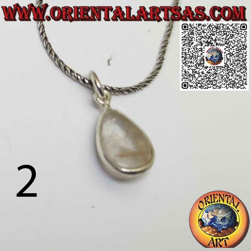 Ciondolo in quarzo rutilato (golden quartz) a goccia con bordo in argento 925 ‰