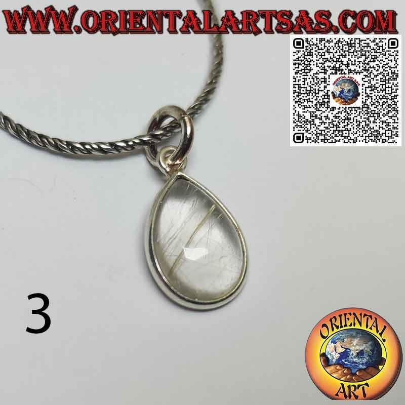Ciondolo in quarzo rutilato (golden quartz) a goccia con bordo in argento 925 ‰