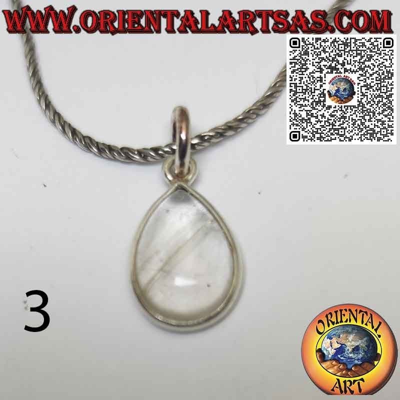Colgante gota de cuarzo rutilado (cuarzo dorado) con borde de plata 925 ‰