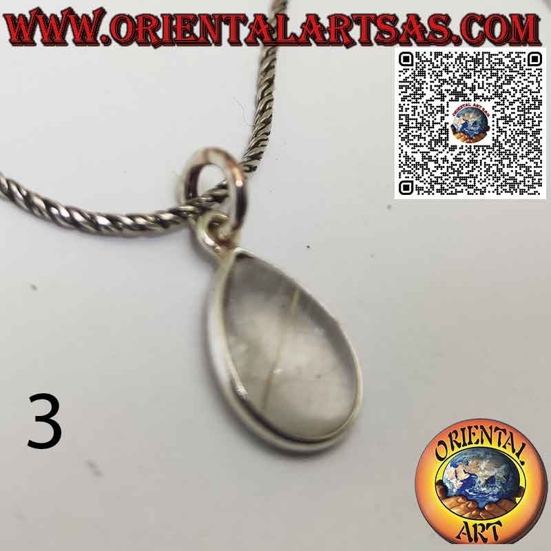 Colgante gota de cuarzo rutilado (cuarzo dorado) con borde de plata 925 ‰