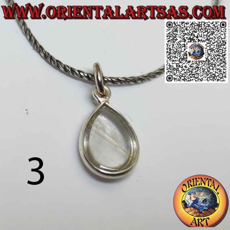 Rutilated quartz (golden quartz) drop pendant with 925 ‰ silver border