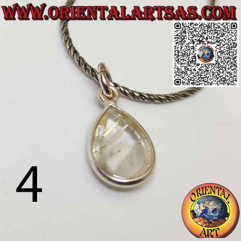 Rutilated quartz (golden quartz) drop pendant with 925 ‰ silver border