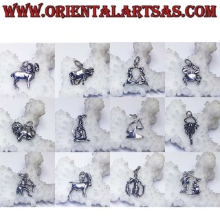 Ciondolo in argento segni zodiacali Ariete, Toro, Gemelli, Cancro, Leone, Vergine, Bilancia, Scorpione, ecc.