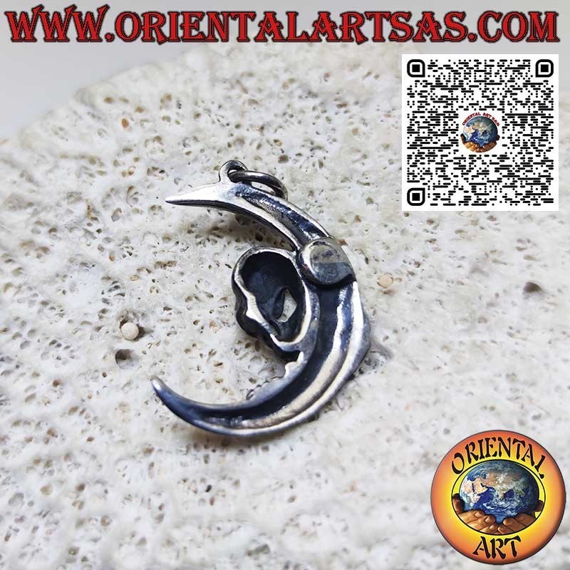 Ciondolo in argento teschio delle tenebri che si aggrappa alla luna