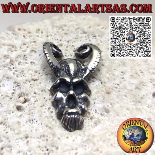 Solid silver pendant Human skull with ram horns, Baphomet