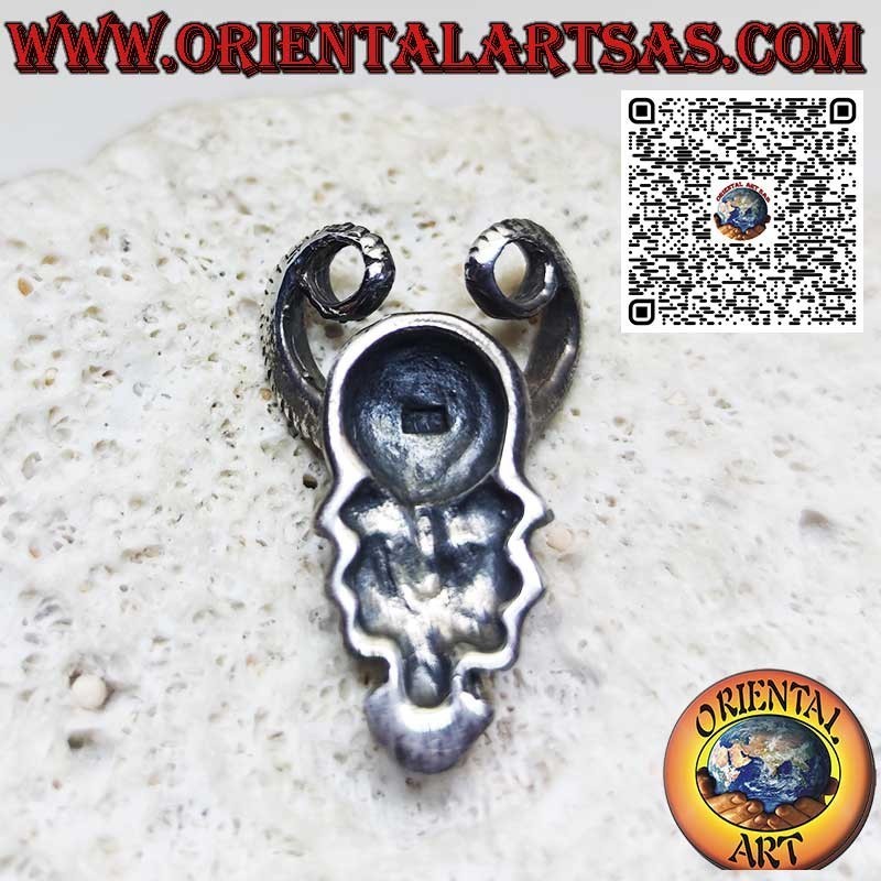 Solid silver pendant Human skull with ram horns, Baphomet