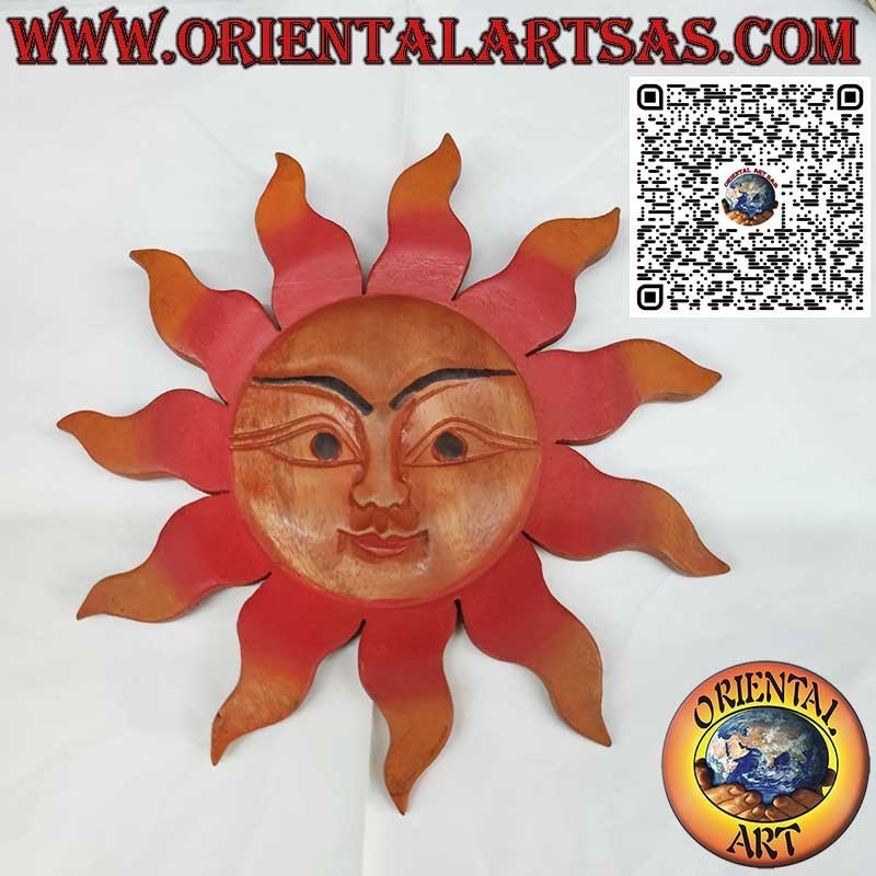 Sol de pared de madera de suar en colores cálidos (mediano) Diámetro 30 cm.