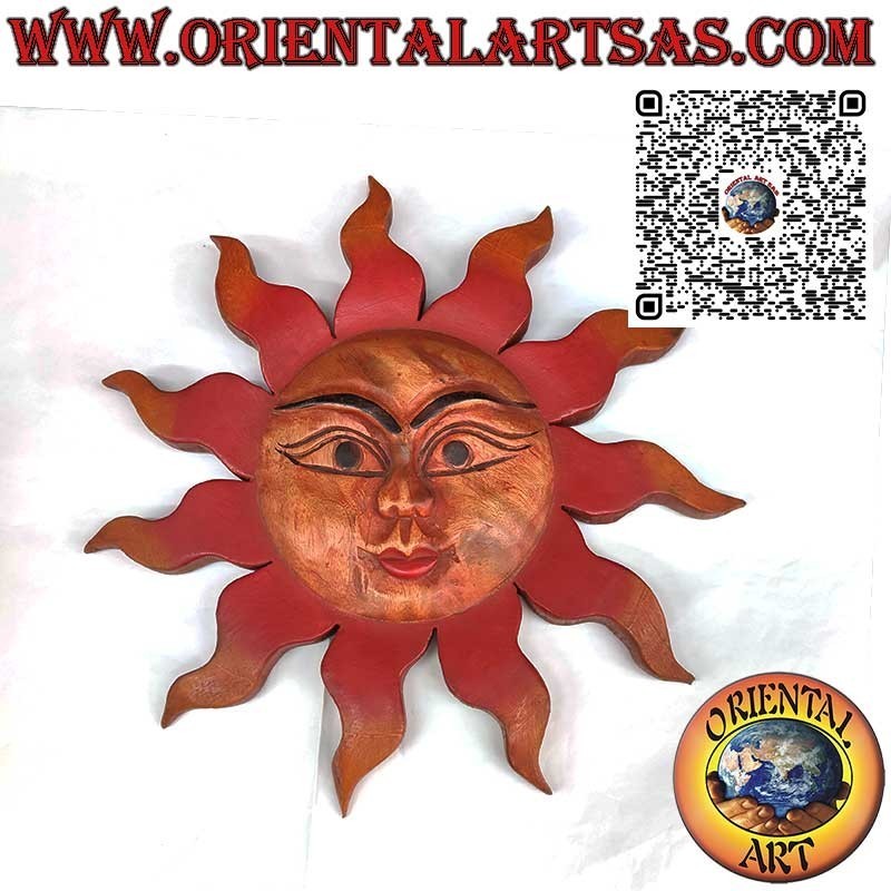 Suar wood wall sun in warm colors (large) Diameter 40 cm.
