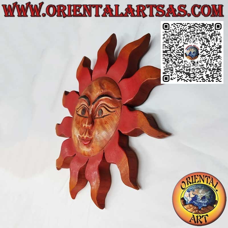 Sol de pared de madera de suar en colores cálidos (grande) Diámetro 40 cm.