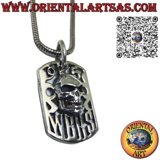 Solid silver skull pendant on perforated plate 925 W B R S