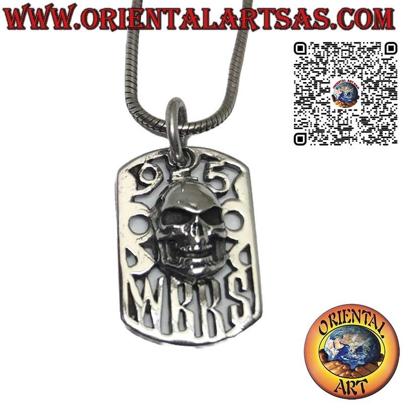 Colgante calavera de plata maciza sobre placa perforada 925 W B R S