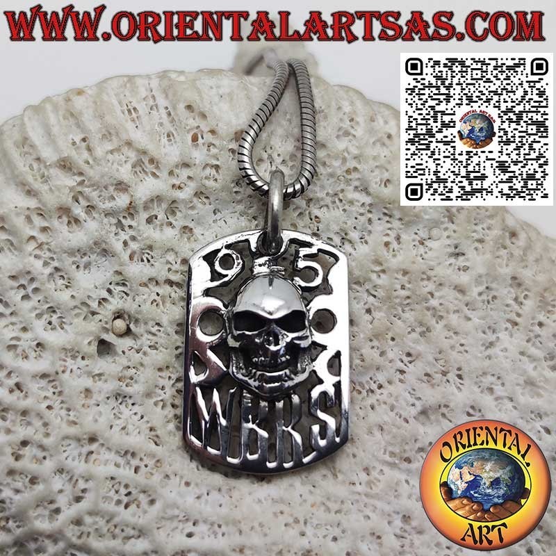 Colgante calavera de plata maciza sobre placa perforada 925 W B R S