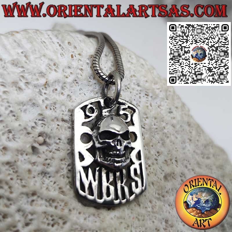 Colgante calavera de plata maciza sobre placa perforada 925 W B R S