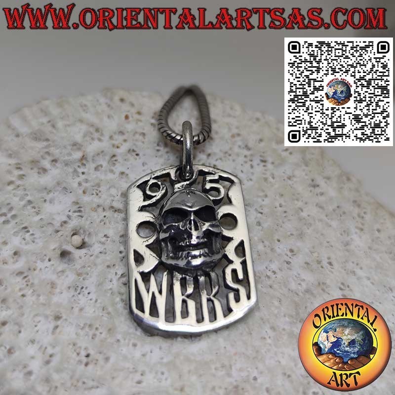 Solid silver skull pendant on perforated plate 925 W B R S