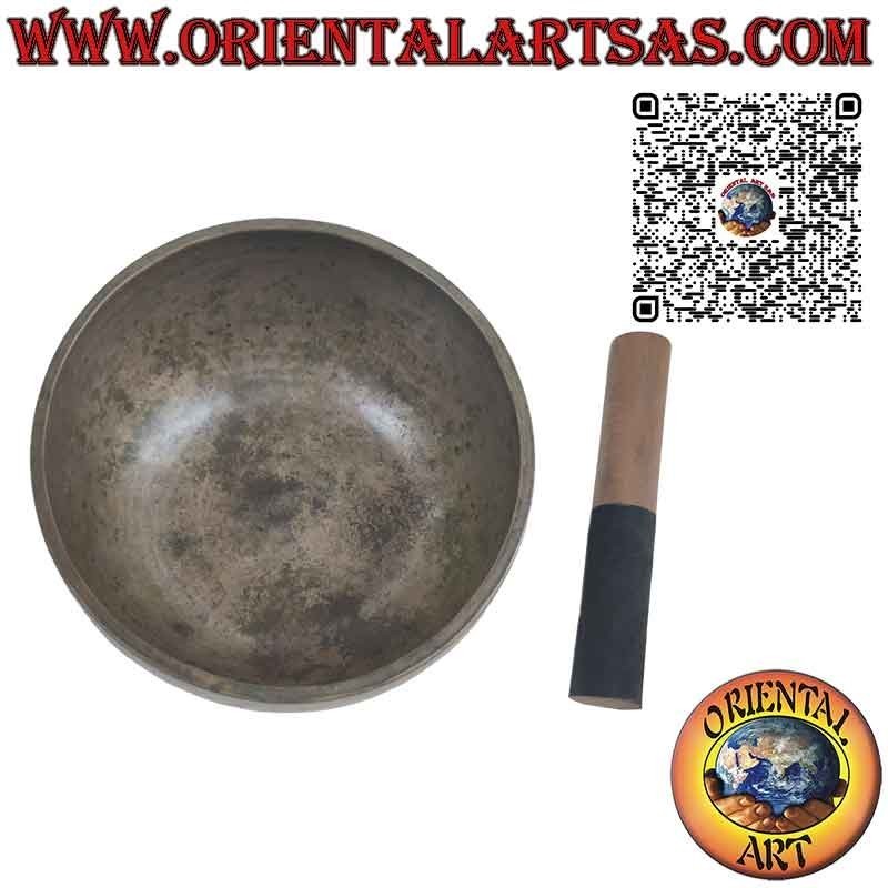 Antike handgefertigte tibetische Klangschale mit Klöppel, 19 cm Ø, 1000 g, „SOL“, 260 Hz