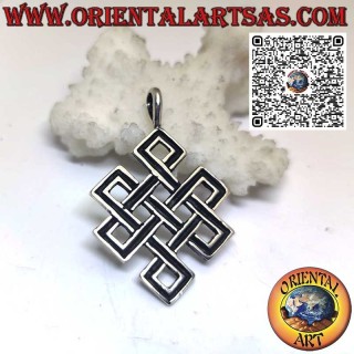 Colgante de plata Shrivatsa nudo infinito tibetano de buen augurio
