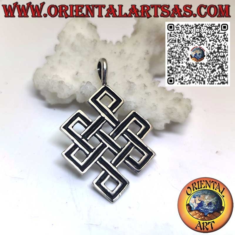 Pendentif en argent Shrivatsa noeud infini tibétain de bon présage