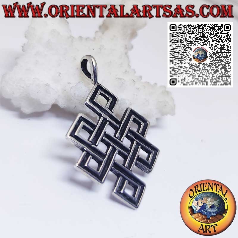 Pendentif en argent Shrivatsa noeud infini tibétain de bon présage
