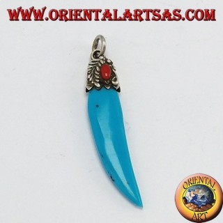 Pendentif Corne de pâtes avec turquoise et corail cadre en argent