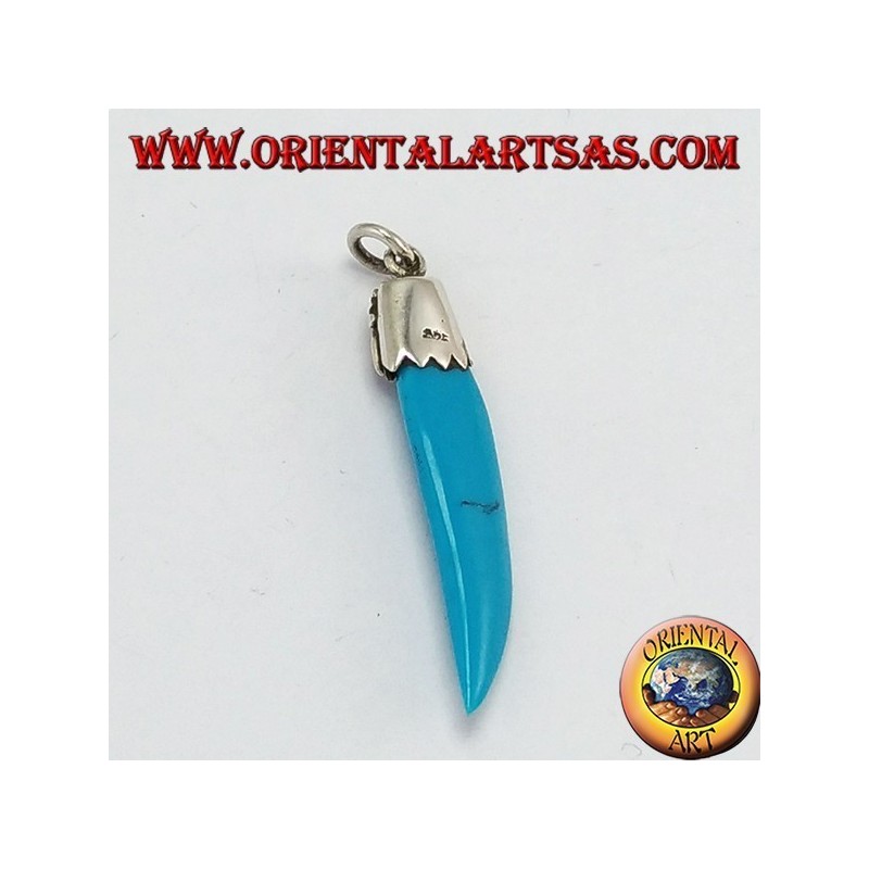 Pendentif Corne de pâtes avec turquoise et corail cadre en argent