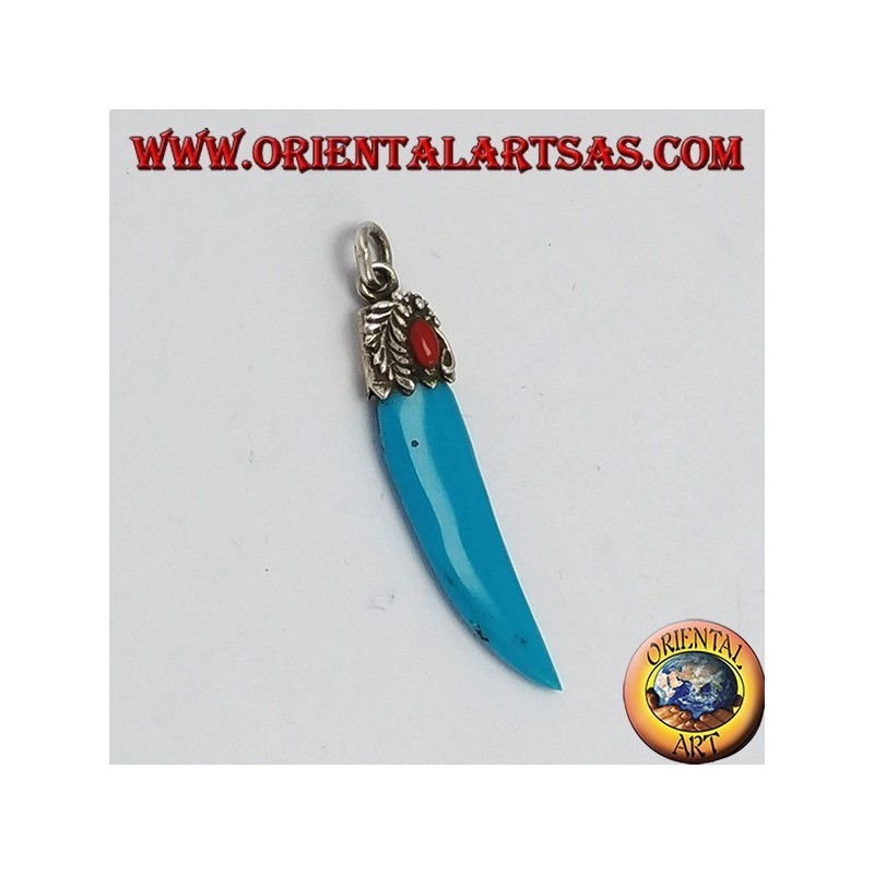 Pendentif Corne de pâtes avec turquoise et corail cadre en argent