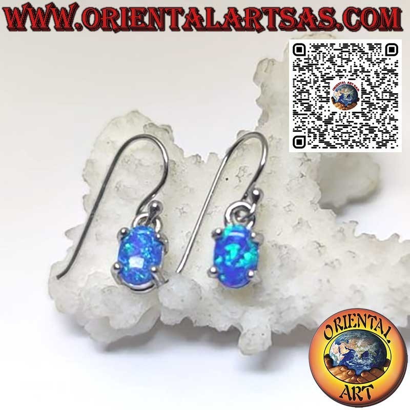 Silver earrings with oval blue mystic opal with smooth edge