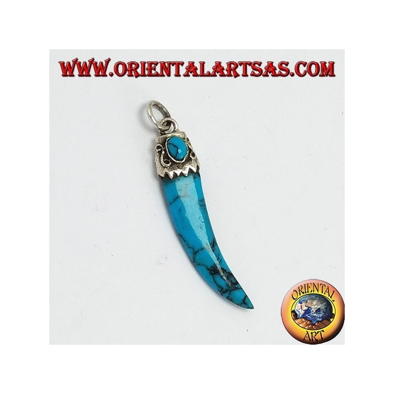 Pendant, turquoise horn with silver frame