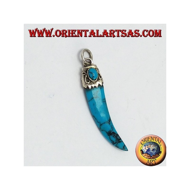 Pendant, turquoise horn with silver frame