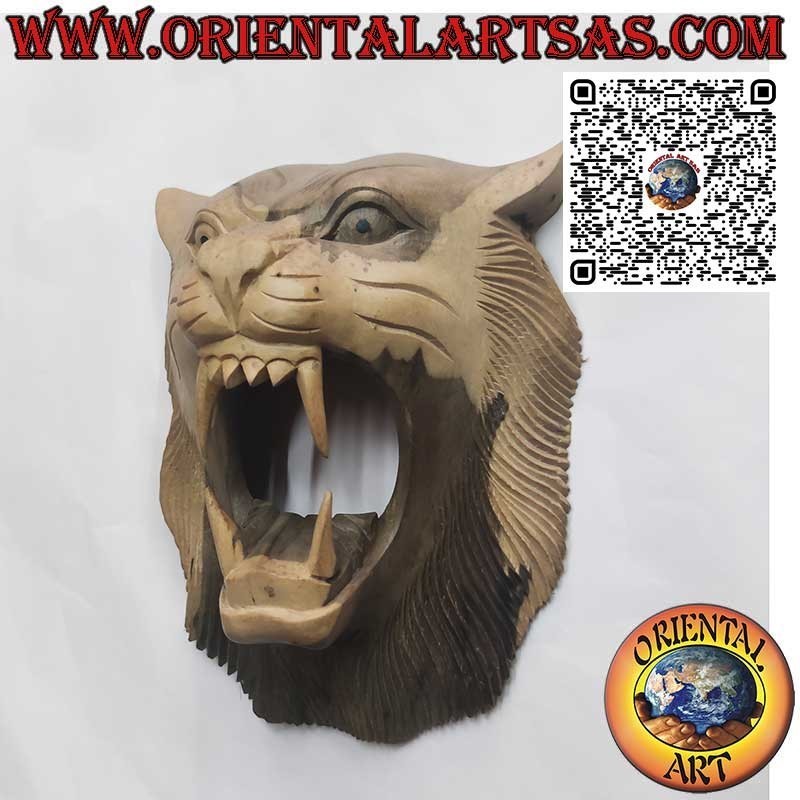 Maschera testa di tigre di legno hibiscus